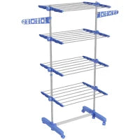 4-Tier Adjustable Clothes Airer with Wheels – Blue & Silver - image 1