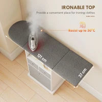 Foldable Ironing Board Cabinet with 3 Drawers &amp; Wheels – White &amp; Grey - image 4
