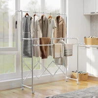 3-Bar Adjustable Stainless Steel Clothes Airer with Wheels – Silver - image 2