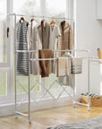 3-Bar Adjustable Stainless Steel Clothes Airer with Wheels – Silver - image 2