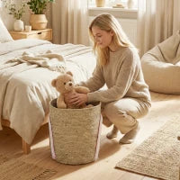24.7L Woven Storage Basket with Rainbow Detail – Natural - image 2