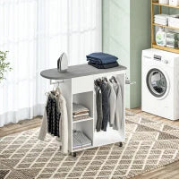 Mobile Ironing Station with Drawer, Clothes Rails & Storage – White - image 2