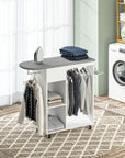 Mobile Ironing Station with Drawer, Clothes Rails & Storage – White - image 2