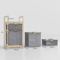 Bamboo Double Laundry Hamper with 2 Sliding Bags & Slatted Shelf – Natural - image 3