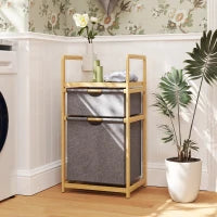 Bamboo Double Laundry Hamper with 2 Sliding Bags & Slatted Shelf – Natural - image 2