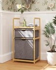 Bamboo Double Laundry Hamper with 2 Sliding Bags & Slatted Shelf – Natural - image 2