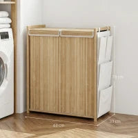 120L Bamboo Laundry Hamper with Lid, 2 Removable Bags & Side Pockets – Natural - image 3