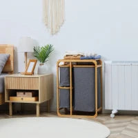 Bamboo 3-Bag Laundry Sorter with Open Shelf – Grey & Natural - image 2