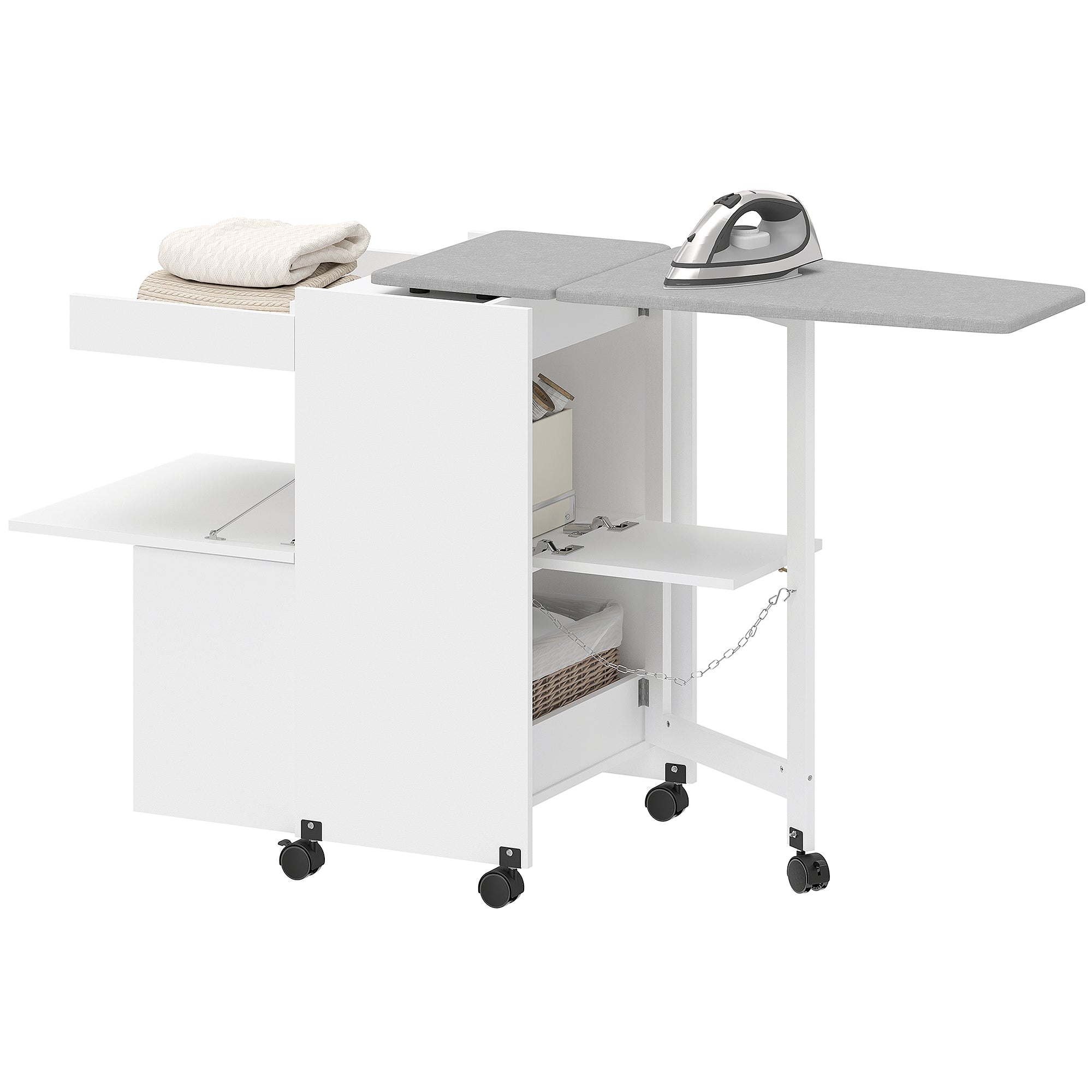Foldable Ironing Cabinet with Soft-Close Doors & Wheels – White - image 1