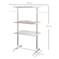 3-Tier Stainless Steel Clothes Airer with Wheels – White & Silver - image 3