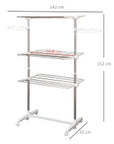 3-Tier Stainless Steel Clothes Airer with Wheels – White & Silver - image 3