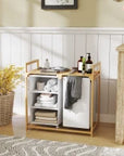 Bamboo Laundry Storage Unit with Hamper & Fabric Drawer – White & Natural - image 2