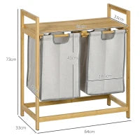 Bamboo Double Laundry Hamper with 2 Removable Bags & 2 Shelves – Natural - image 3