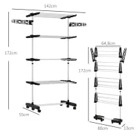 4-Tier Collapsible Clothes Airer with Wheels – Black & Silver - image 3