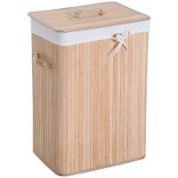 70L Foldable Bamboo Laundry Hamper with Lid & Removable Liner – Natural - image 1