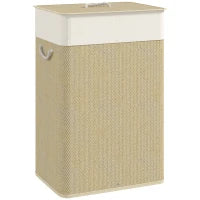 72L Bamboo Laundry Hamper with Lid, Removable Liner & Handles – Beige & Cream - image 1