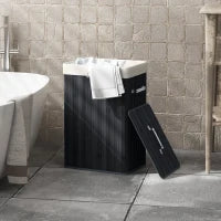 Foldable Bamboo Laundry Hamper with Lid & Removable Liner – Black - image 2