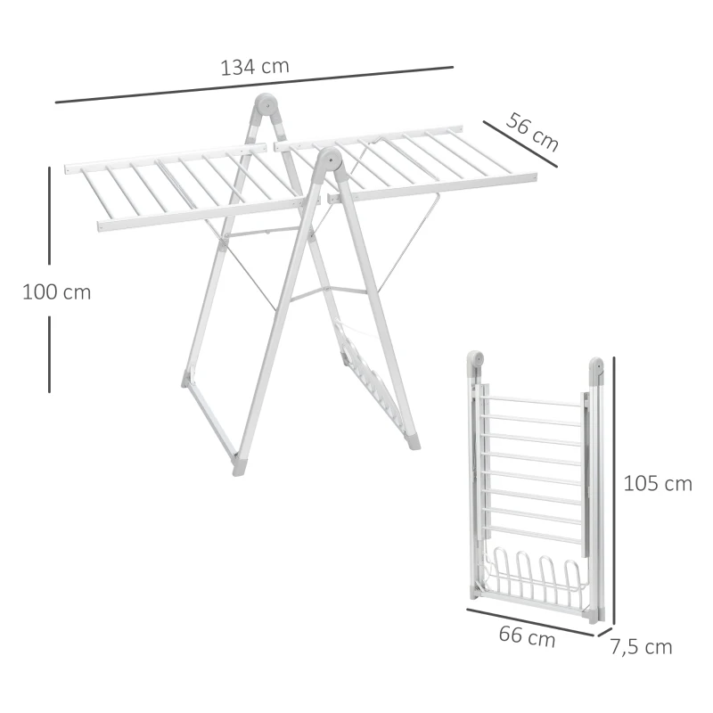 HOMCOM Heated Clothes Airer with Adjustable Wings 230W and Shoe Rack - Silver - image 6