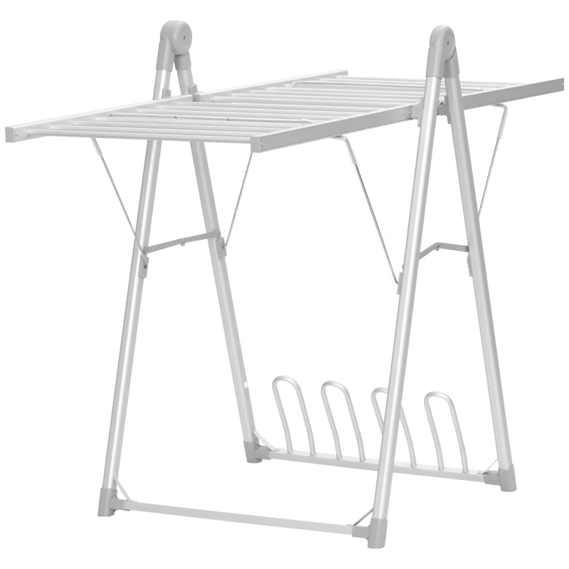 HOMCOM Heated Clothes Airer with Adjustable Wings 230W and Shoe Rack - Silver - image 3