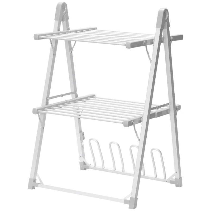 HOMCOM 2-Tier Heated Clothes Airer 210W with Shoe Rack - Silver - image 4