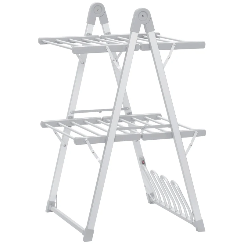 HOMCOM 2-Tier Heated Clothes Airer 210W with Shoe Rack - Silver - image 1