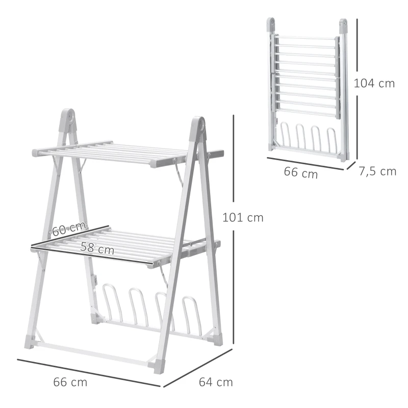 HOMCOM 2-Tier Heated Clothes Airer 210W with Shoe Rack - Silver - image 7