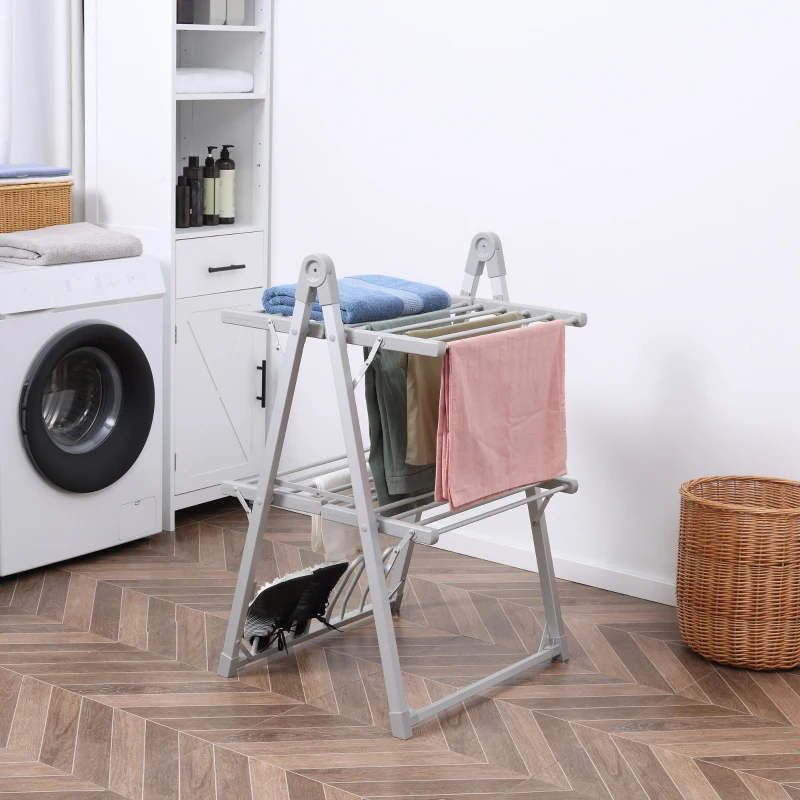 HOMCOM 2-Tier Heated Clothes Airer 210W with Shoe Rack - Silver - image 3