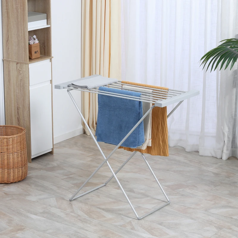 HOMCOM Foldable Heated Clothes Airer 120W with 8 Rails - Silver - image 2