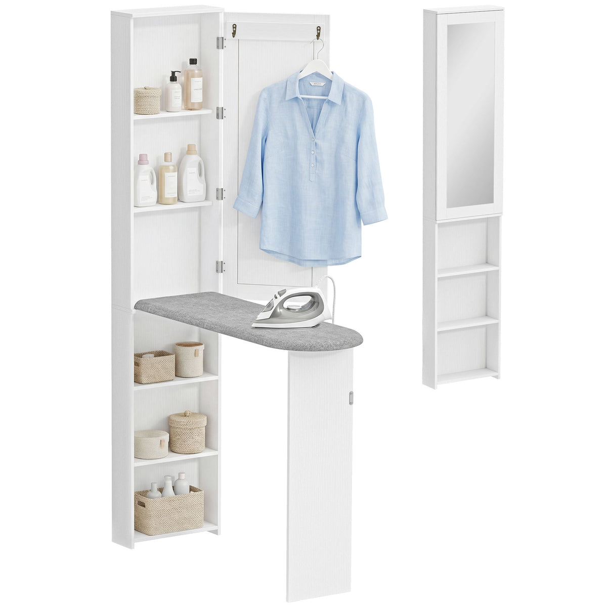 Foldable Mirror Ironing Cabinet with Storage – White, 106cm - image 1