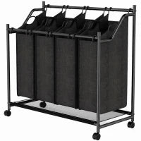 108L 4-Compartment Rolling Laundry Sorter with Handles – Black - image 1
