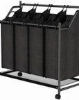 108L 4-Compartment Rolling Laundry Sorter with Handles – Black - image 1