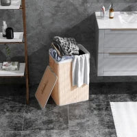 70L Foldable Bamboo Laundry Hamper with Lid & Removable Liner – Natural - image 2