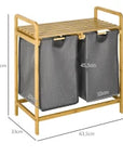 Bamboo Double Laundry Hamper with 2 Removable Bags & Shelf – Natural & Grey - image 3