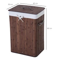 70L Foldable Bamboo Laundry Hamper with Lid & Removable Liner – Brown - image 3