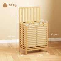 64L Bamboo Double Laundry Hamper with Lid – Natural & Cream - image 3
