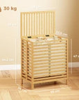 64L Bamboo Double Laundry Hamper with Lid – Natural & Cream - image 3