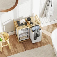 Bamboo Laundry Storage Unit with Hamper &amp; Fabric Drawer – White &amp; Natural - image 4