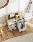 Bamboo Laundry Storage Unit with Hamper & Fabric Drawer – White & Natural - image 4