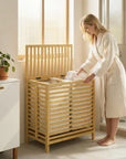 64L Bamboo Double Laundry Hamper with Lid – Natural & Cream - image 2