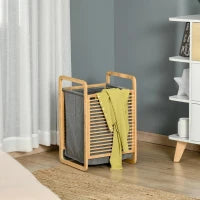 Portable Bamboo Laundry Hamper with Lid & Removable Liner – Natural & Grey - image 2